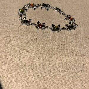 EUC silver plated Crab bracelet 7” working clasp 8 crabs with blue oragnge green